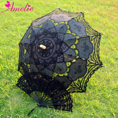 Prom Nunta Handmade Battenburg Dantela Umbrela si Evantai Set Nunta Umbrela Fan Umbrela Soare