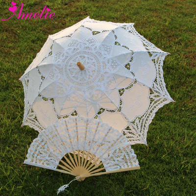 Prom Nunta Handmade Battenburg Dantela Umbrela si Evantai Set Nunta Umbrela Fan Umbrela Soare