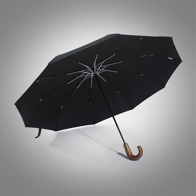 PARACHASE 3 πτυχή μασίφ ξύλο καμπύλη λαβή 300T Μονόχρωμη 10 οστών Ενισχυμένη Ανθεκτική Ομπρέλα Επαγγελματικής Διαφημιστικής Ομπρέλα Sunny