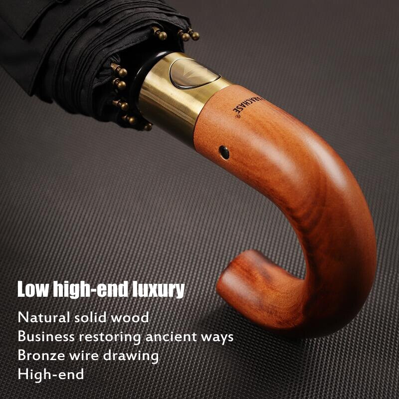 PARACHASE 3 πτυχή μασίφ ξύλο καμπύλη λαβή 300T Μονόχρωμη 10 οστών Ενισχυμένη Ανθεκτική Ομπρέλα Επαγγελματικής Διαφημιστικής Ομπρέλα Sunny