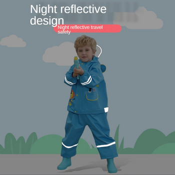 2-9 години модерен водоустойчив гащеризон дъждобран с качулка анимационен детски дъждобран от една част обиколка детски дъждобран костюм