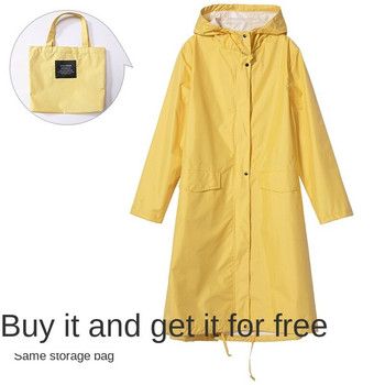 Γυναικείο αδιάβροχο μανδύα πόντσο βροχής με μανίκια με κουκούλα και δύο τσέπες μπροστά