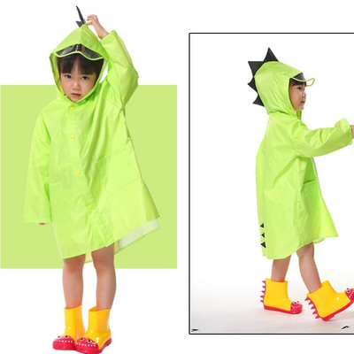 Mielas vaikiškas lietpaltis Mielas dinozauras lauke, vandeniui atsparus vaikiškas unisex lauko kelionės, poliesterio nepralaidus pončas su gobtuvu