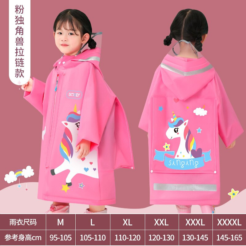 Detský pršiplášť, roztomilý nepremokavý zips pre žiakov základných škôl so školskou taškou, nepremokavý celotelový pončo pre materské školy