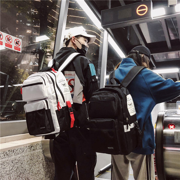 Rucsac textil pentru bărbați cu fermoar și inscripție