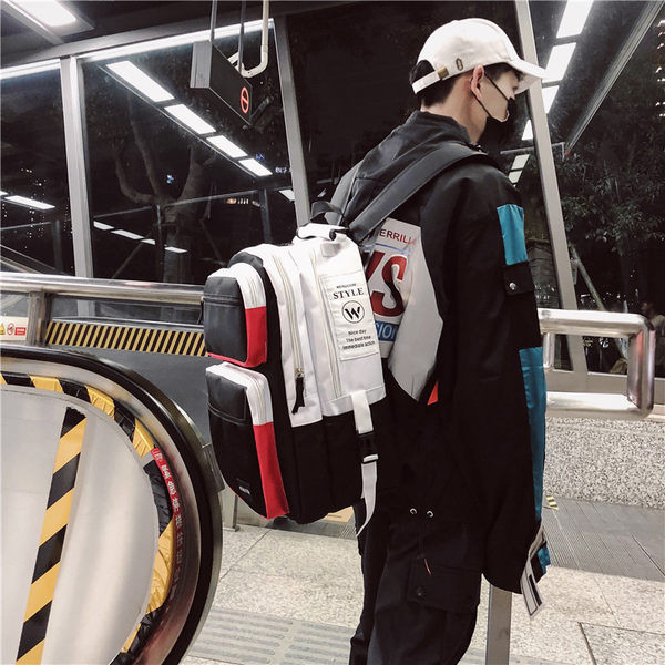 Rucsac textil pentru bărbați cu fermoar și inscripție