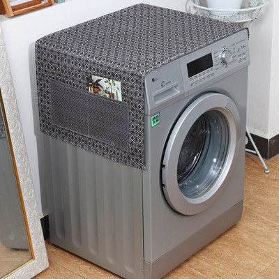 1 gab. Ģeometriskā raksta veļas mazgājamās mašīnas pārsegs lina putekļu necaurlaidīgs audums mikroviļņu krāsns ledusskapja aizsargapvalks Uzglabāšanas kabata