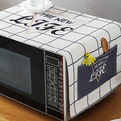 1 gab. Ģeometriskā raksta veļas mazgājamās mašīnas pārsegs lina putekļu necaurlaidīgs audums mikroviļņu krāsns ledusskapja aizsargapvalks Uzglabāšanas kabata