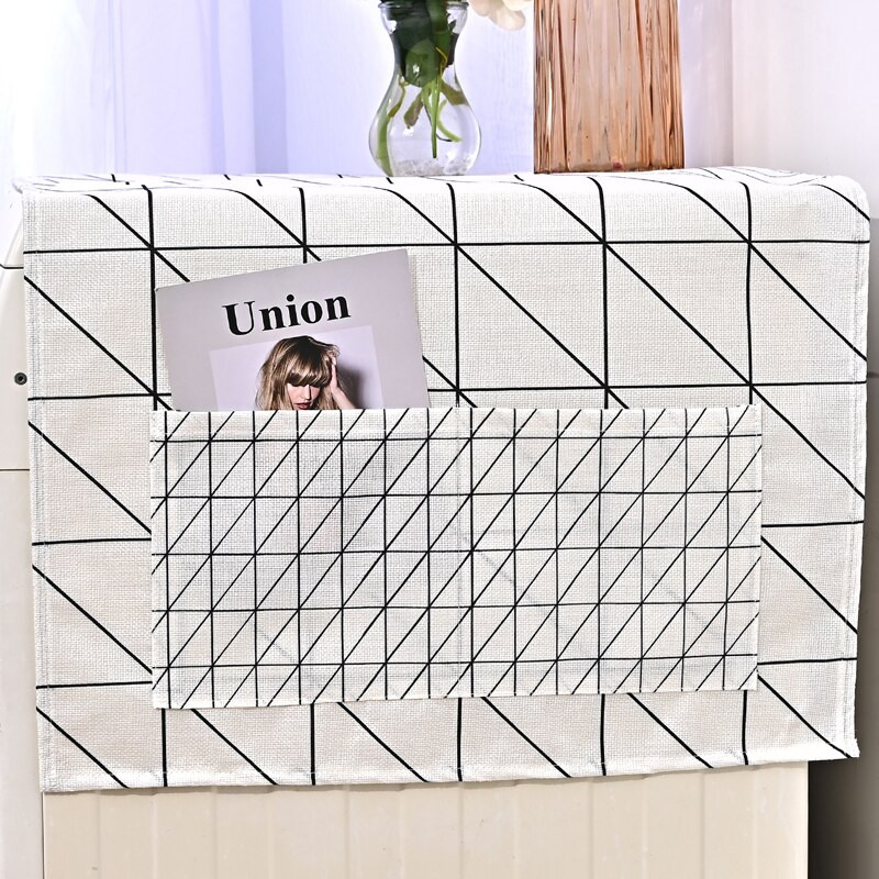 1 gab. Ģeometriskā raksta veļas mazgājamās mašīnas pārsegs lina putekļu necaurlaidīgs audums mikroviļņu krāsns ledusskapja aizsargapvalks Uzglabāšanas kabata