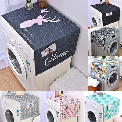 Geometric Rhombus Dust Covers Washing Machine Covers Refrigerator Dust Protector Deer Cotton Linen Dust Covers Home Cleaning