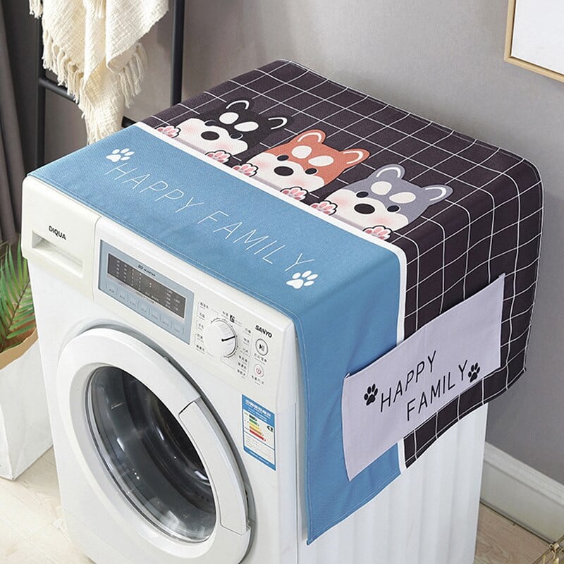 Kryt na chladničku a práčku s úložnými vreckami, tašky, univerzálne opaľovacie krémy, vianočná dekorácia v kuchyni