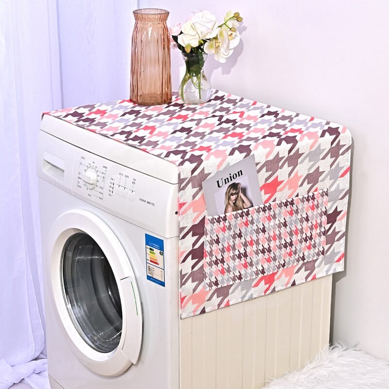 Ružové kryty na prach s geometrickým vzorom Houndstooth, kosoštvorce, kryty na práčku, chránič chladničky, ľanový kryt na prach, upratovanie domácnosti