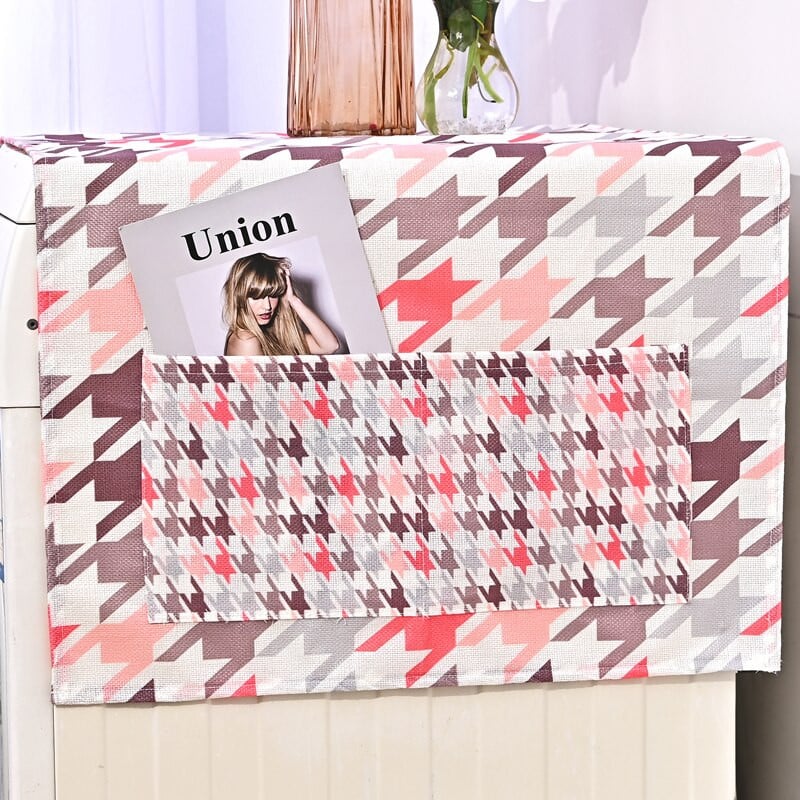 Ružové kryty na prach s geometrickým vzorom Houndstooth, kosoštvorce, kryty na práčku, chránič chladničky, ľanový kryt na prach, upratovanie domácnosti