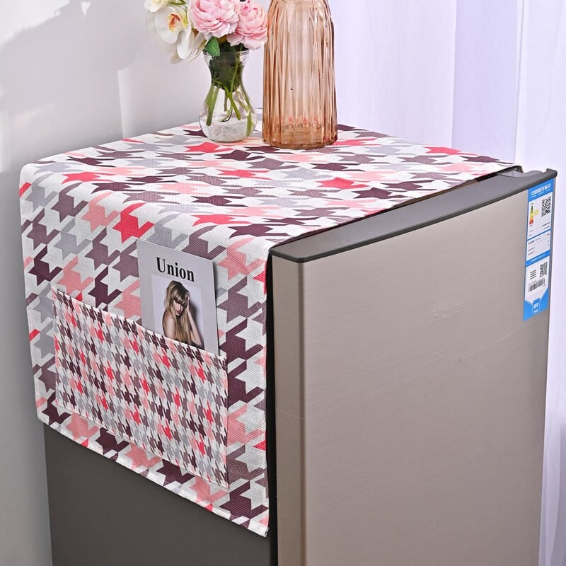 Ružové kryty na prach s geometrickým vzorom Houndstooth, kosoštvorce, kryty na práčku, chránič chladničky, ľanový kryt na prach, upratovanie domácnosti