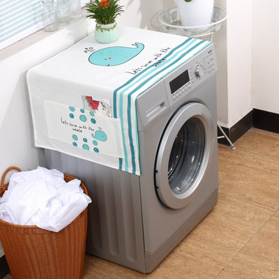 Sivý pruhovaný prachotesný kryt na práčku, chladničku, lapač snov, biely mriežkový prachotesný kryt, ľanový prachotesný kryt na mikrovlnnú rúru
