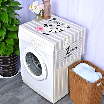 Sivý pruhovaný prachotesný kryt na práčku, chladničku, lapač snov, biely mriežkový prachotesný kryt, ľanový prachotesný kryt na mikrovlnnú rúru