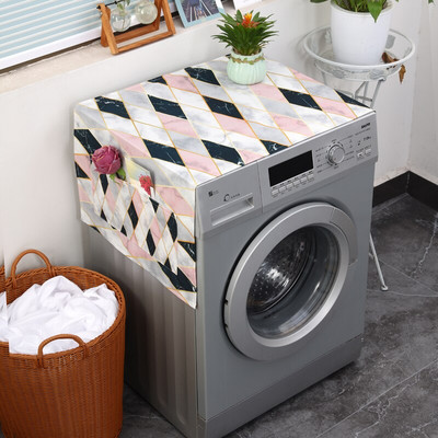 Sivý pruhovaný prachotesný kryt na práčku, chladničku, lapač snov, biely mriežkový prachotesný kryt, ľanový prachotesný kryt na mikrovlnnú rúru