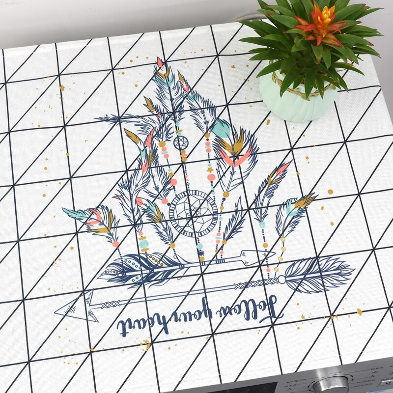 Sivý pruhovaný prachotesný kryt na práčku, chladničku, lapač snov, biely mriežkový prachotesný kryt, ľanový prachotesný kryt na mikrovlnnú rúru