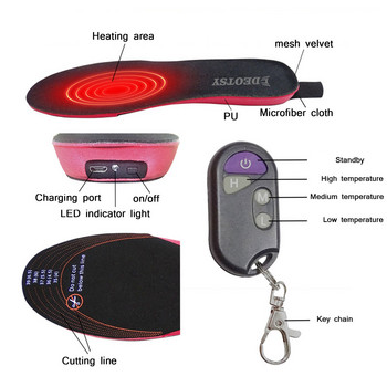 USB Отопляеми стелки за обувки Крака Топли чорапи Подложка Подложка 3 скорости Безжична температура Електрически нагреваеми стелки Топли термични стелки