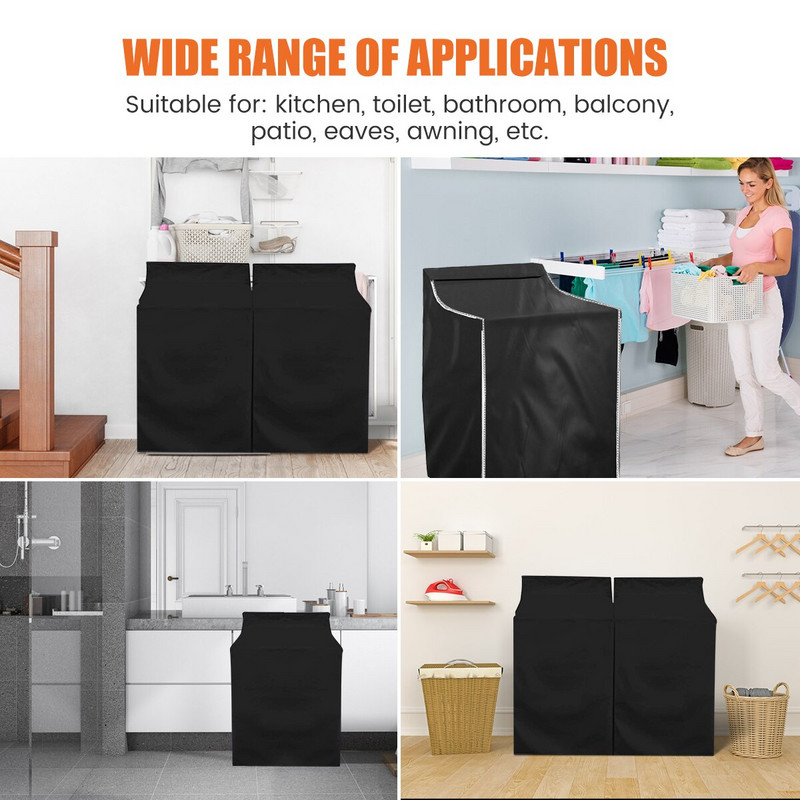 Kryt na práčku z oxfordskej látky, univerzálny vodotesný kryt na práčku a sušičku, plne automatický ochranný kryt na bubon práčky so zipsom