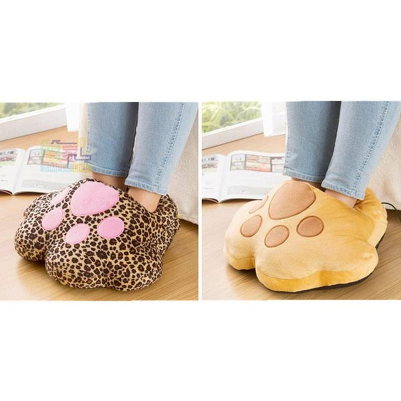 Plišani grijač za stopala u obliku crtane mačje šape, zimski, mekani, udobni i topli, USB grijanje, slatke kućne cipele
