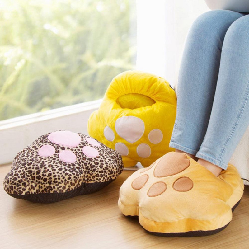Plišani grijač za stopala u obliku crtane mačje šape, zimski, mekani, udobni i topli, USB grijanje, slatke kućne cipele