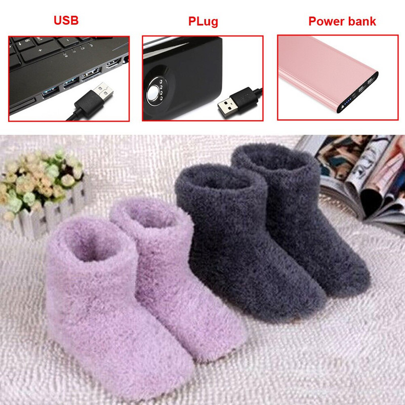 Téli USB fűtött férfi cipő női lábmelegítő csizma plüss elektromos papucs mosható elektromos cipő melegítő párna melegítő talpbetét