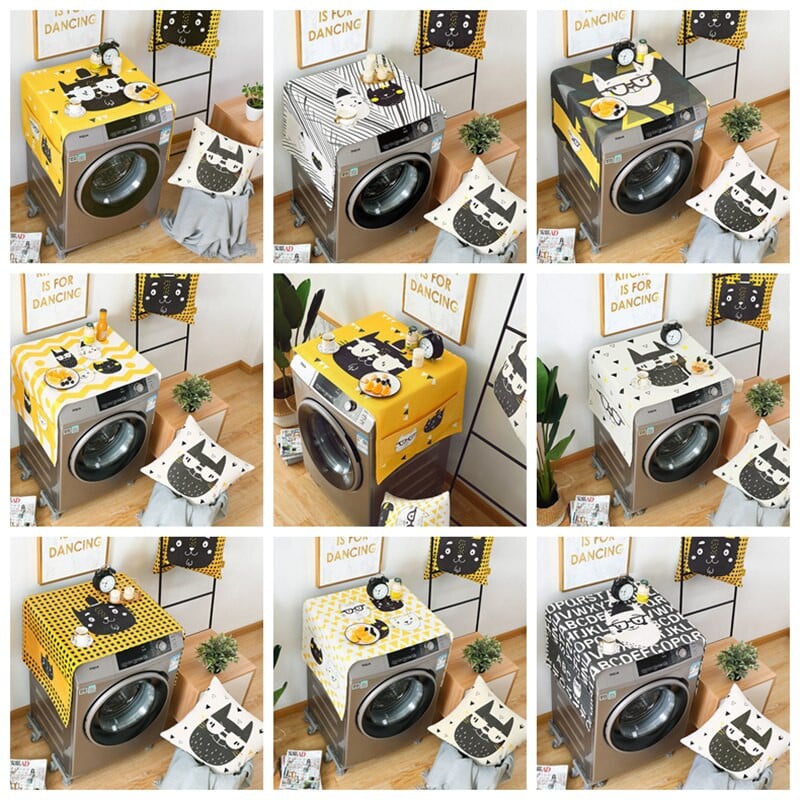 Kryty na práčku Nordic Drum, prachotesný kryt, farebný bavlnený ľan, organizér na chladničku, úložný priestor do domácnosti