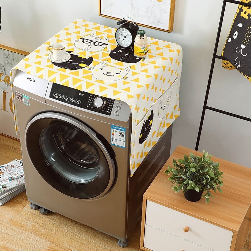 Kryty na práčku Nordic Drum, prachotesný kryt, farebný bavlnený ľan, organizér na chladničku, úložný priestor do domácnosti