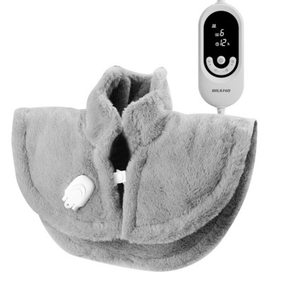 Vyhrievacia podložka na ramená a krk z králičej kožušiny, zabalená v šatke, na hypertermiu a zmiernenie bolesti