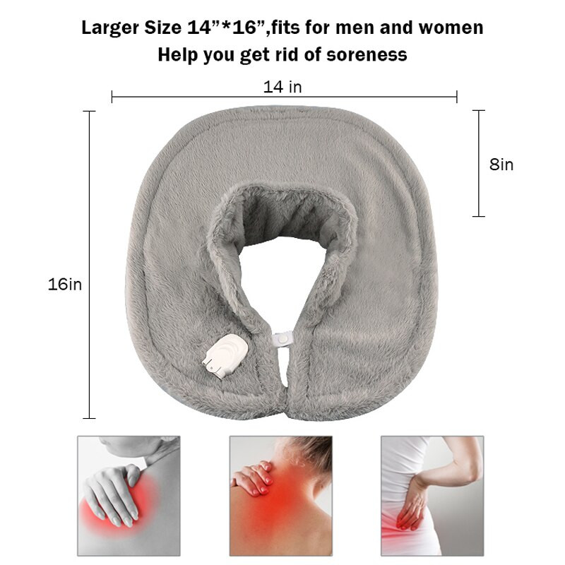 Vyhrievacia podložka na ramená a krk z králičej kožušiny, zabalená v šatke, na hypertermiu a zmiernenie bolesti