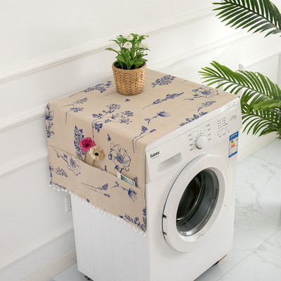 Zelené kosoštvorce s geometrickou potlačou, bavlnené ľanové kryty na práčku, vrecko na chladničku, strapce na mikrovlnné rúry