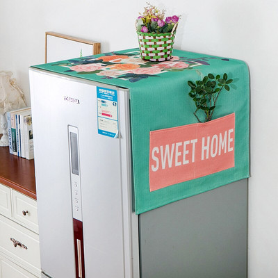 Kryt na práčku Green Leaves, prachotesný kryt Copri Lavatrive na mikrovlnnú rúru, kryt na chladničku s úložným vreckom