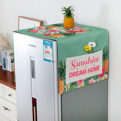 Kryt na práčku Green Leaves, prachotesný kryt Copri Lavatrive na mikrovlnnú rúru, kryt na chladničku s úložným vreckom