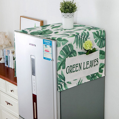 Kryt na práčku Green Leaves, prachotesný kryt Copri Lavatrive na mikrovlnnú rúru, kryt na chladničku s úložným vreckom