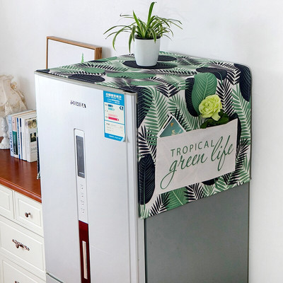 Kryt na práčku Green Leaves, prachotesný kryt Copri Lavatrive na mikrovlnnú rúru, kryt na chladničku s úložným vreckom