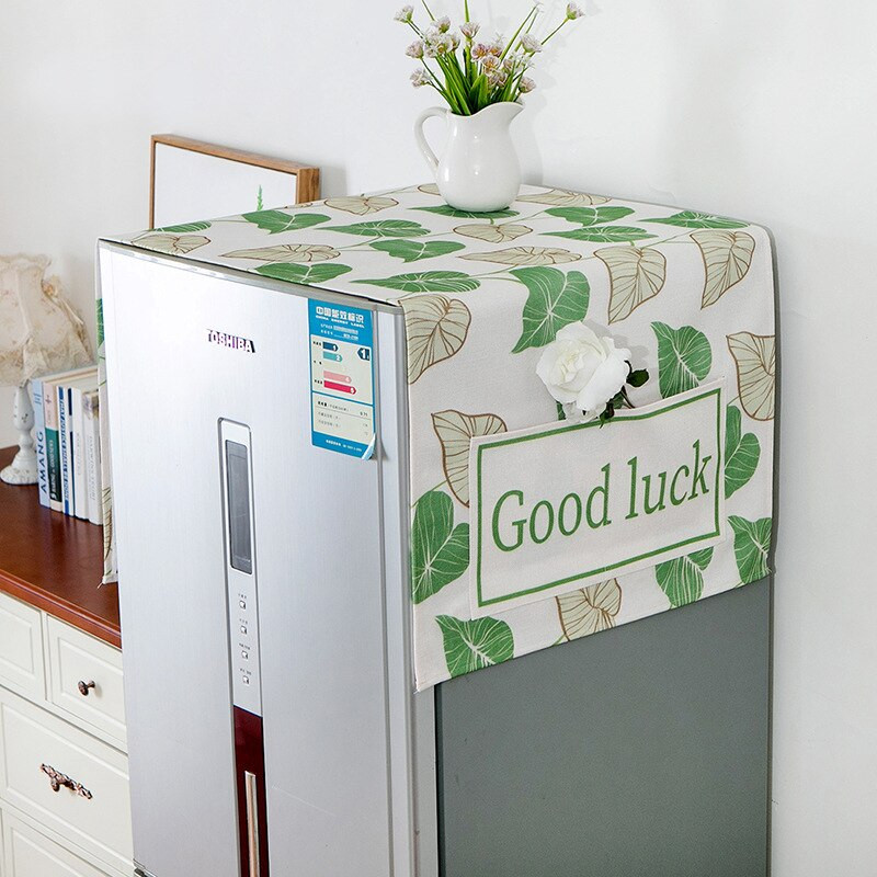 Kryt na práčku Green Leaves, prachotesný kryt Copri Lavatrive na mikrovlnnú rúru, kryt na chladničku s úložným vreckom