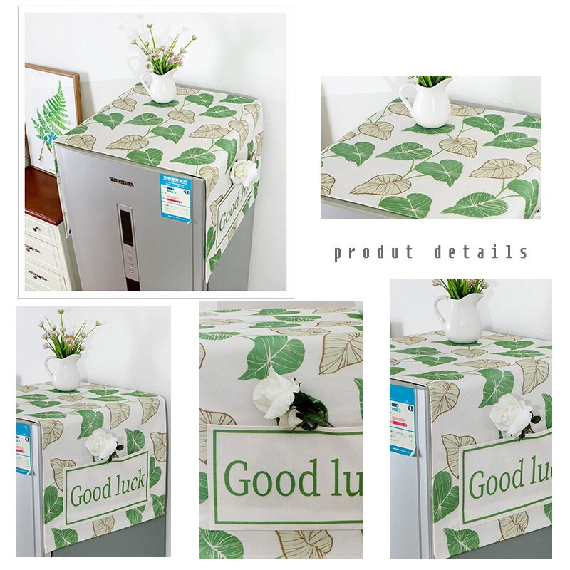 Kryt na práčku Green Leaves, prachotesný kryt Copri Lavatrive na mikrovlnnú rúru, kryt na chladničku s úložným vreckom