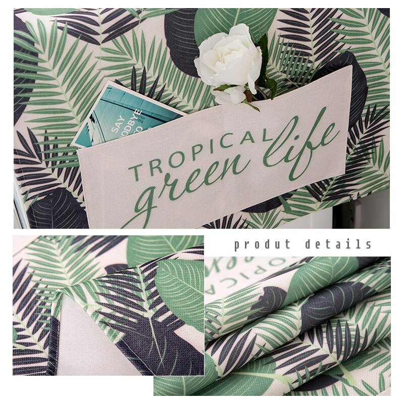 Kryt na práčku Green Leaves, prachotesný kryt Copri Lavatrive na mikrovlnnú rúru, kryt na chladničku s úložným vreckom