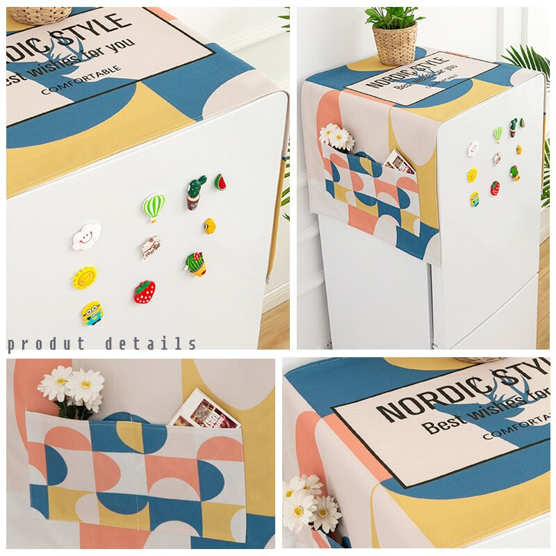 Bavlnený ľanový kryt na práčku, vodeodolný potlačený kryt na mikrovlnnú rúru s vreckom, prachotesný kryt na chladničku, Cubre Cocina