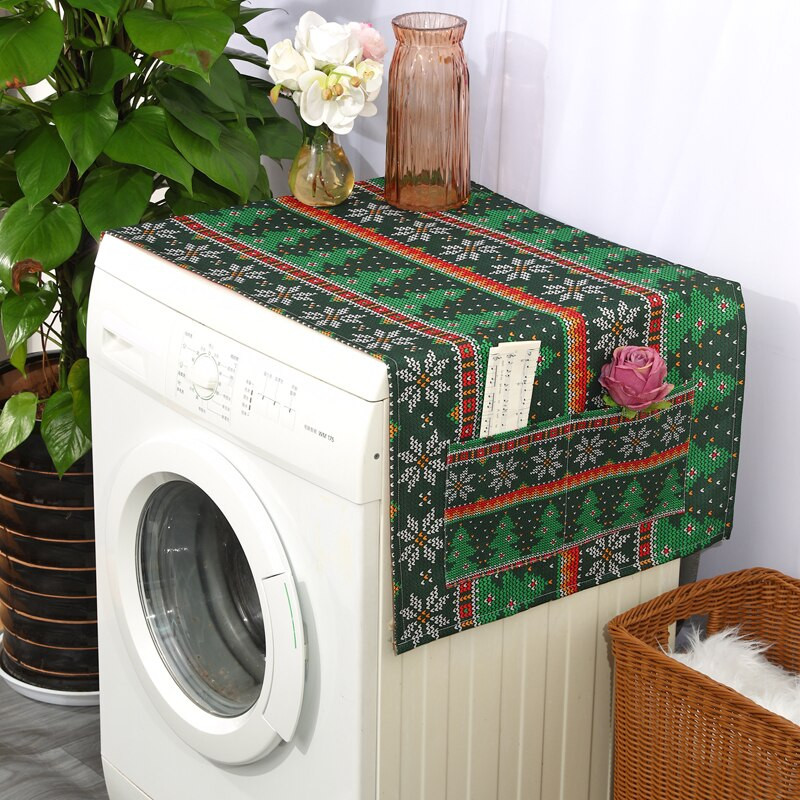 Zelený vianočný stromček, kryt na prach, kryt na práčku, chladničku, jeleň, ľanový chránič proti prachu, kryt na mikrovlnnú rúru.