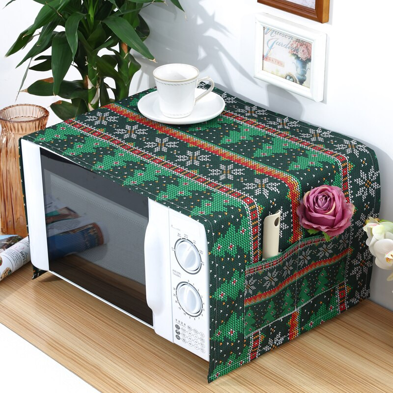 Zelený vianočný stromček, kryt na prach, kryt na práčku, chladničku, jeleň, ľanový chránič proti prachu, kryt na mikrovlnnú rúru.