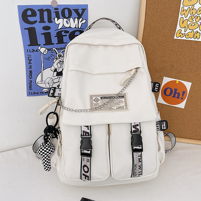 Rucsac textil model nou cu inscriptie si lant metalic pentru barbati