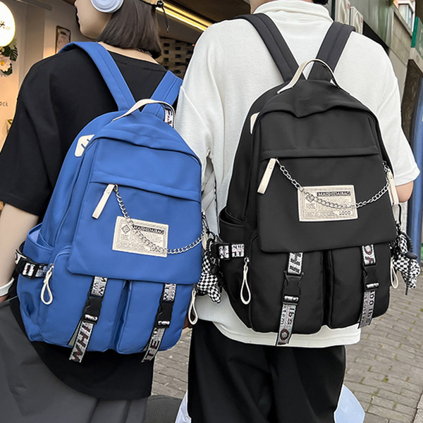 Rucsac textil model nou cu inscriptie si lant metalic pentru barbati