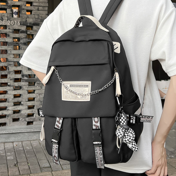 Rucsac textil model nou cu inscriptie si lant metalic pentru barbati