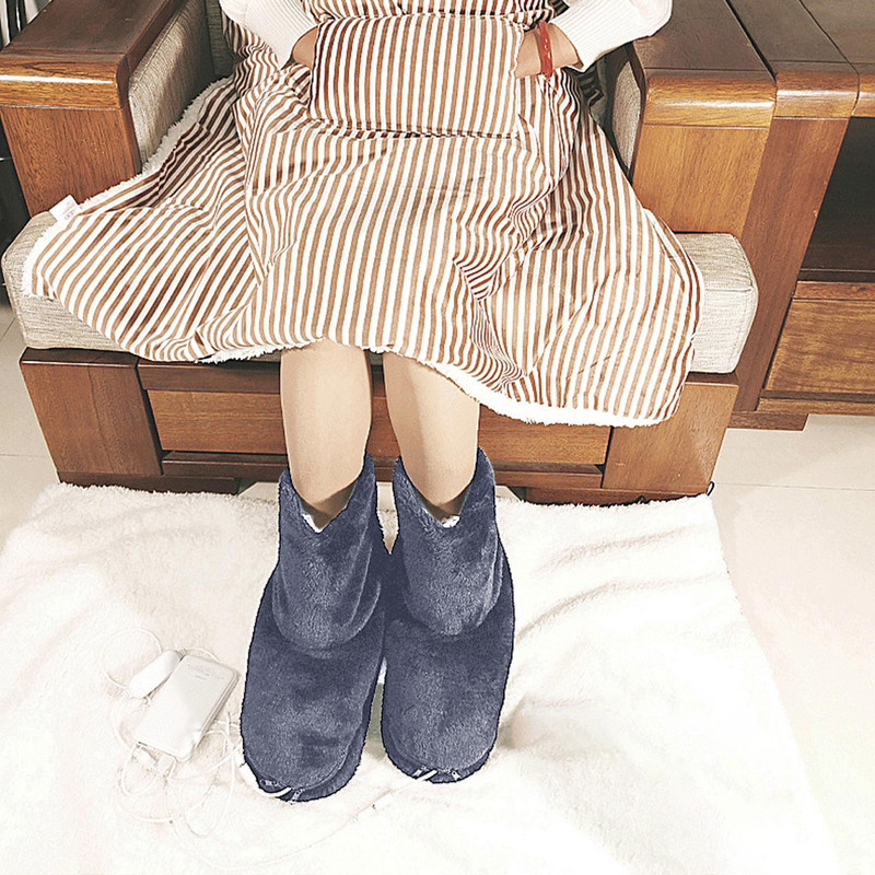 Mäkký USB ohrievač nôh, umývateľný, plyšový, pohodlný, teplý, zimný, elektrický, vykurovací, topánky, zimné topánky, nabíjanie cez USB, papuče, darček, kancelária