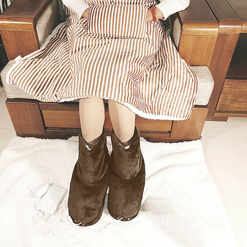 Mäkký USB ohrievač nôh, umývateľný, plyšový, pohodlný, teplý, zimný, elektrický, vykurovací, topánky, zimné topánky, nabíjanie cez USB, papuče, darček, kancelária