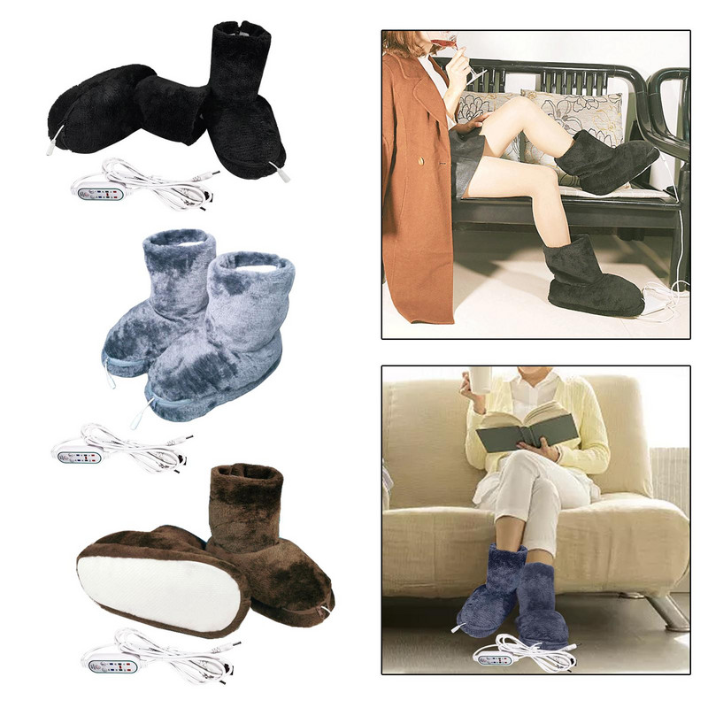 Mäkký USB ohrievač nôh, umývateľný, plyšový, pohodlný, teplý, zimný, elektrický, vykurovací, topánky, zimné topánky, nabíjanie cez USB, papuče, darček, kancelária