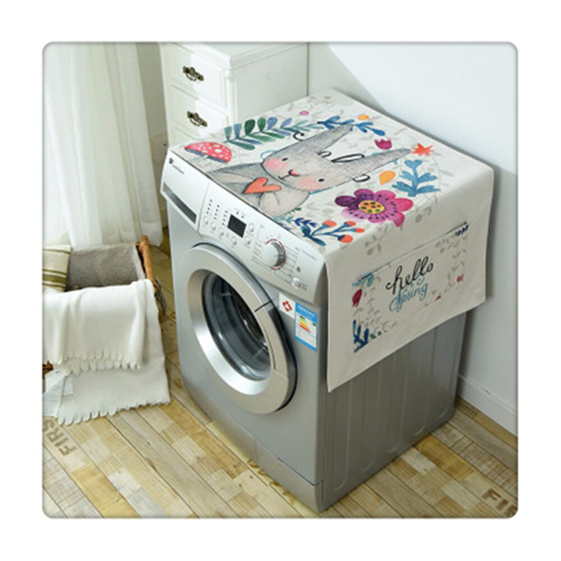 2020 Kreslený králik Bavlnený ľan Prachotesný kryt na práčku s vreckom, látkový kryt na chladničku, domáce úložné priestory