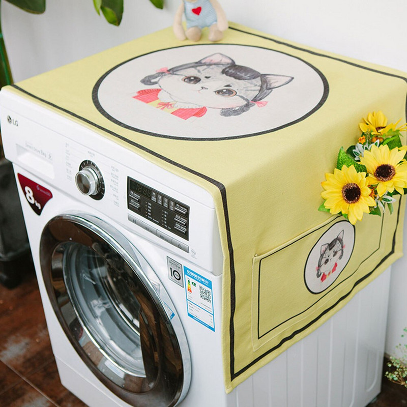 Roztomilý bavlnený a ľanový prachotesný kryt na chladničku, vrecko na chladničku, viacúčelová prachotesná handrička, kryt na práčku, dekorácia do domácnosti